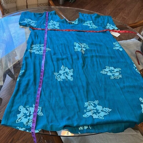 Pineapple Moon Floral Teal Midi Dress Sz 1X Scoop Neck Short Sleeve 💯% Rayon New - Picture 12 of 13